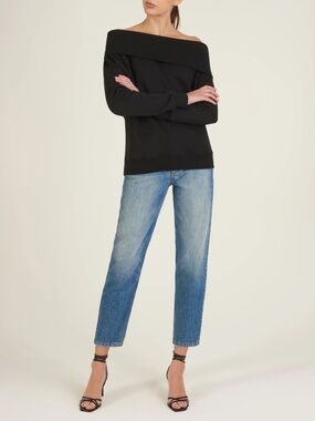 NWT Marissa Webb “So Relaxed” Off-The-Shoulder Plush Sweatshirt – Black